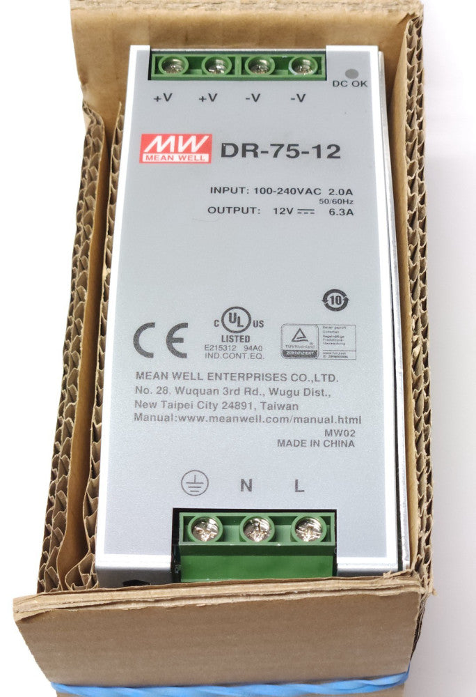 MW MEAN WELL DR 75 12 Power Supply Input 100 240 VAC Output 12 VDC
