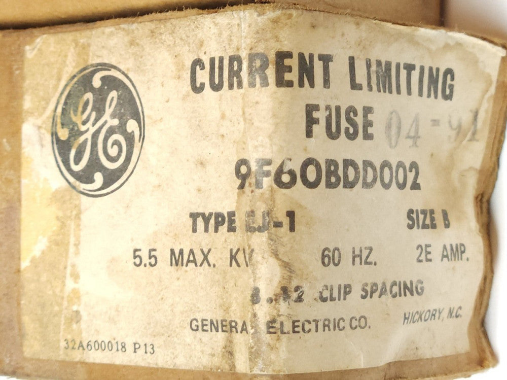 GENERAL ELECTRIC 9F60BDD002 Type EJ1 Fuse 2E AMP 5.50 KV Size B GEK-39196