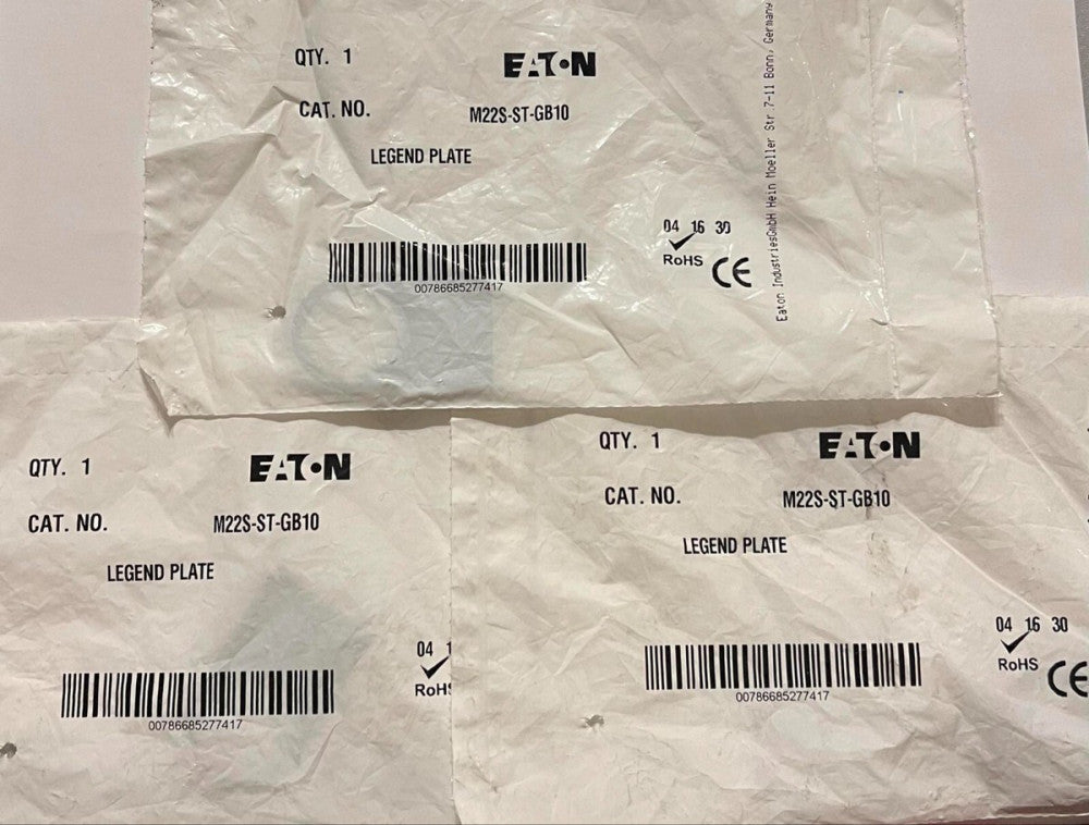 (LOT OF 3) EATON CUTLER HAMMER M22S ST GB10 Legend Plate M22S-ST-GB10