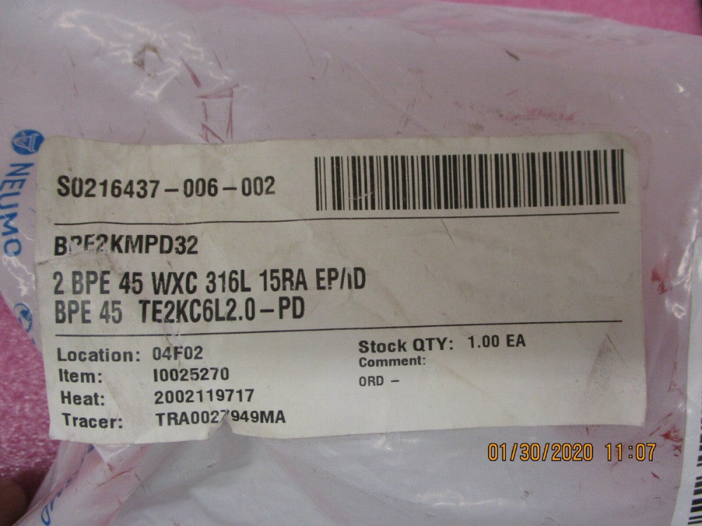 MAXPURE - TE2KC6L2.0-PD - BPE Series 2 45 Degree Elbow, T316L Stainless, Weld X