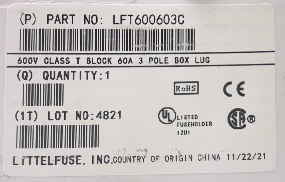 LITTELFUSE LFT600603C 600 VAC 60 AMP Fuse Holder Block