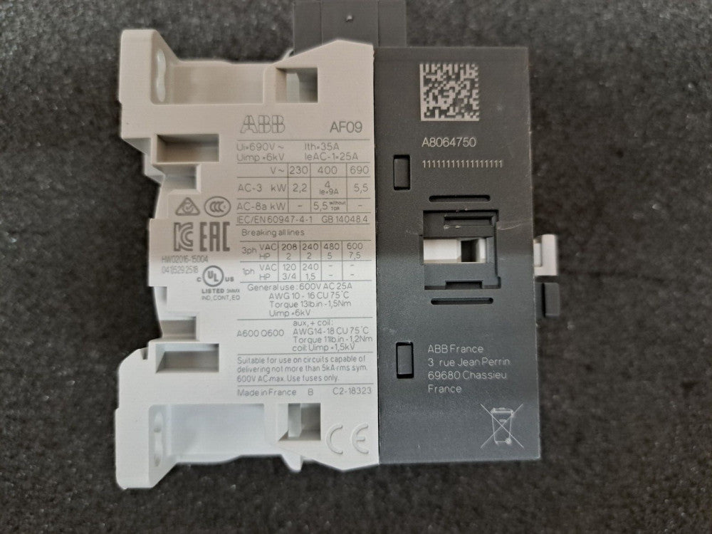 Used, ABB, AF09-30-01-11, Contactor, AF09, 3 Pole, 25A, 4kW, 20-60Vdc, 24-60V ac
