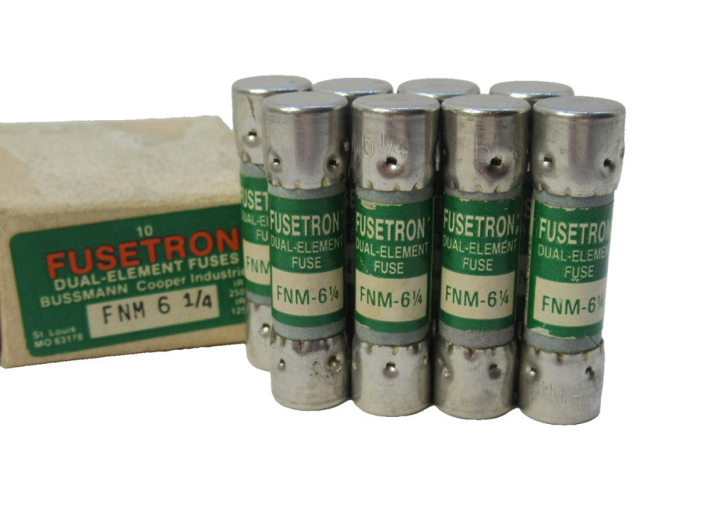 (NEW - Box 8) BUSSMANN FNM 6-1/4 , FNM6-1/4 , 6.25Amp Fusetron Dual Element Fuse