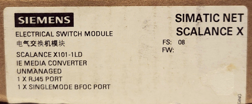 SIEMENS 6GK5101 1BC00 2AA3 SIMATEC NET SCALANCE X Electrical Switch Module