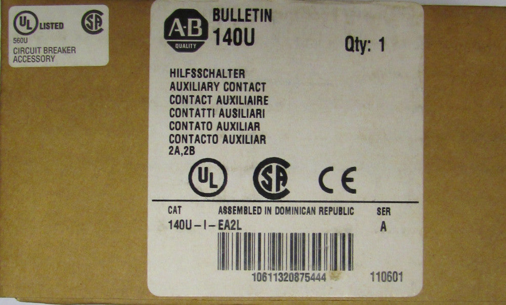 ALLEN BRADLEY CUTLER HAMMER 140U I EA2L F Frame 2A2B Double Auxiliary 1480D72G12