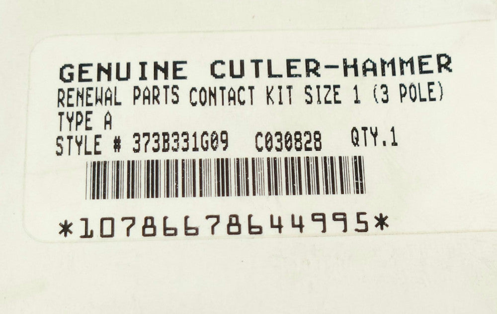 EATON CUTLER HAMMER WESTINGHOUSE OEM 373B331G09 A200 3&4 Pole Size 1 Contact Kit