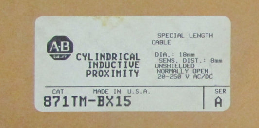 ALLEN BRADLEY 871TM BX15 Cylindrical Proximity Sensor Special Length Cable