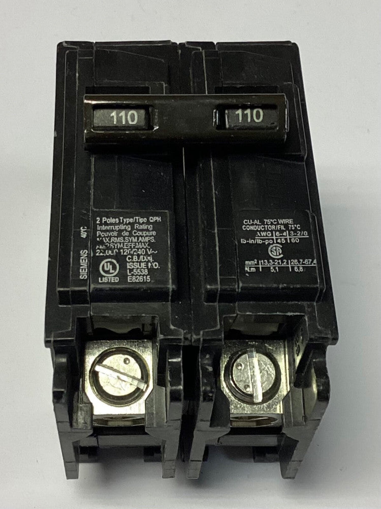 SIEMENS Q2110H 2 Pole 110 AMP Type QPH Circuit Breaker