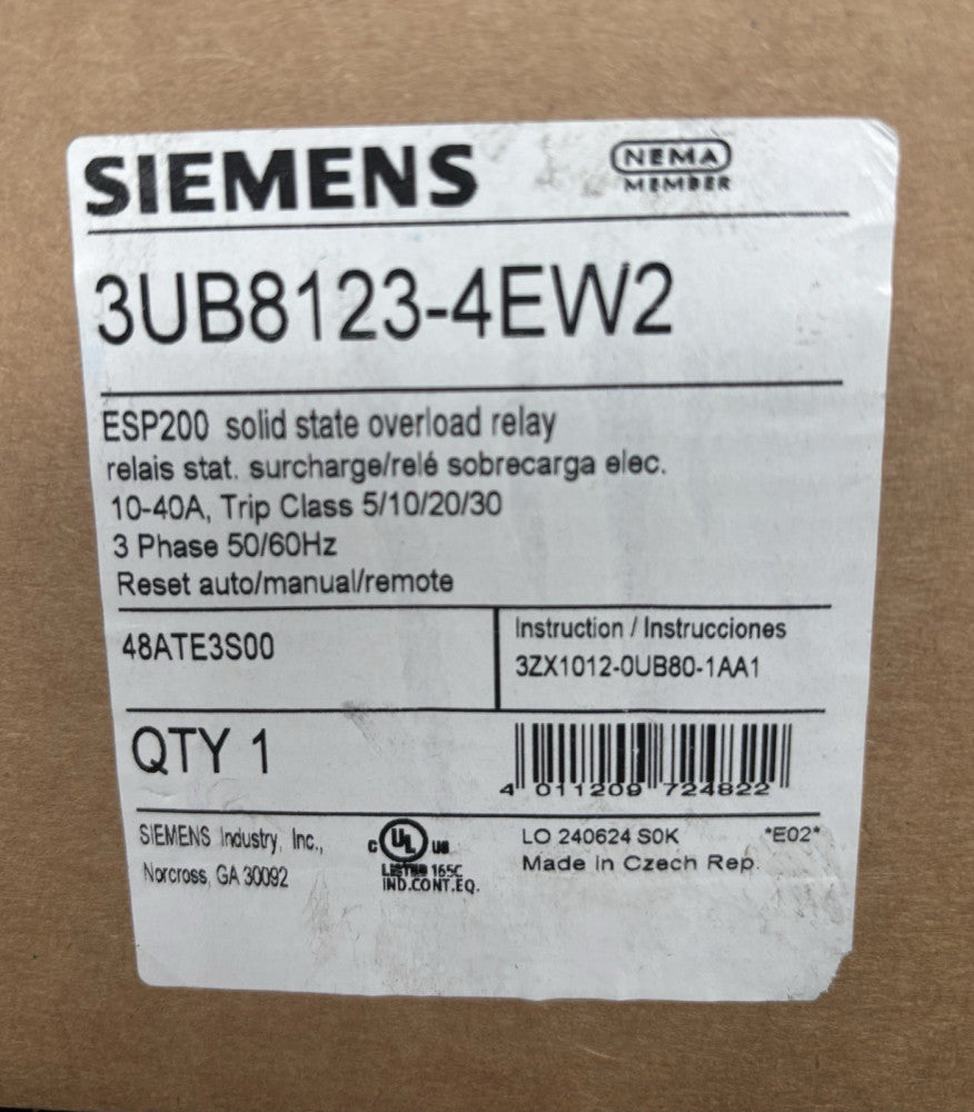 SIEMENS 48ATE3S00 ESP200 Overload Relay 10-40 AMP 3UB8123 4EW2