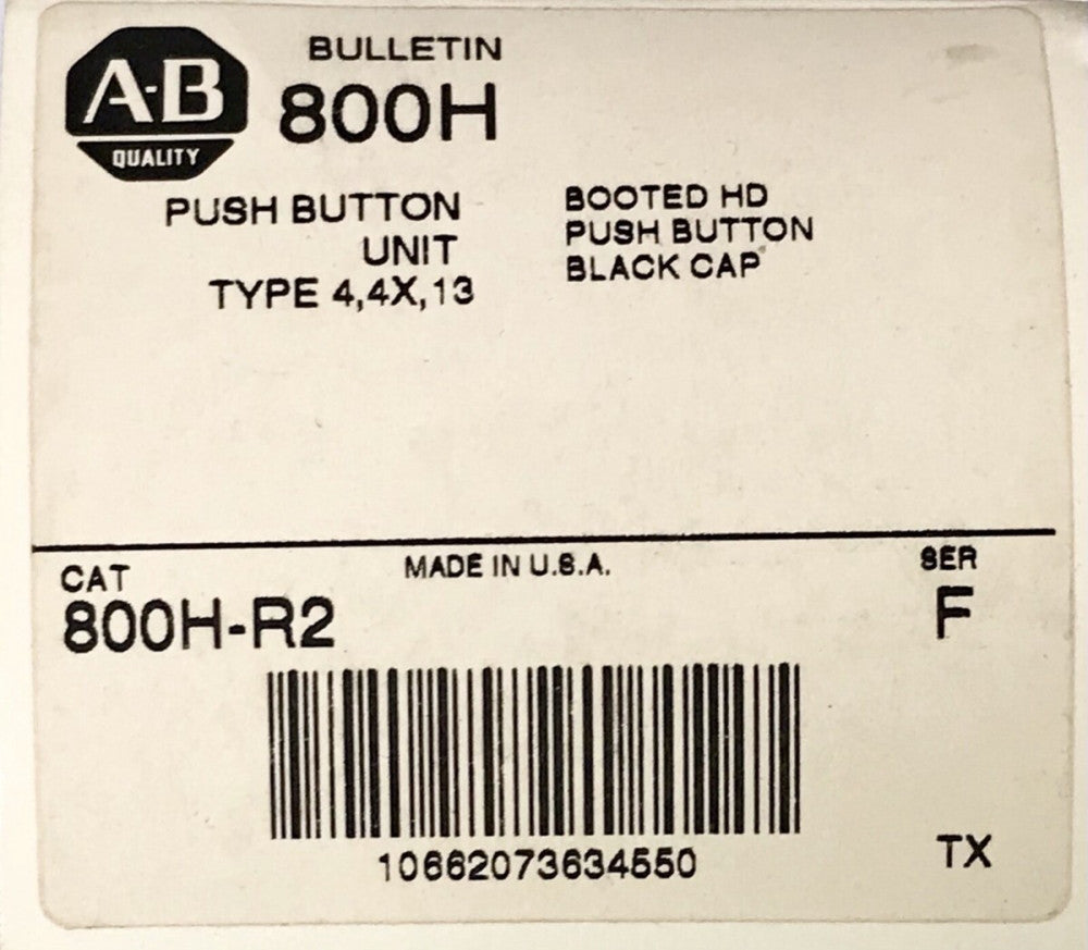 ALLEN BRADLEY 800H R2 Heavy Duty Black Rubber Booted Pushbutton Operator 