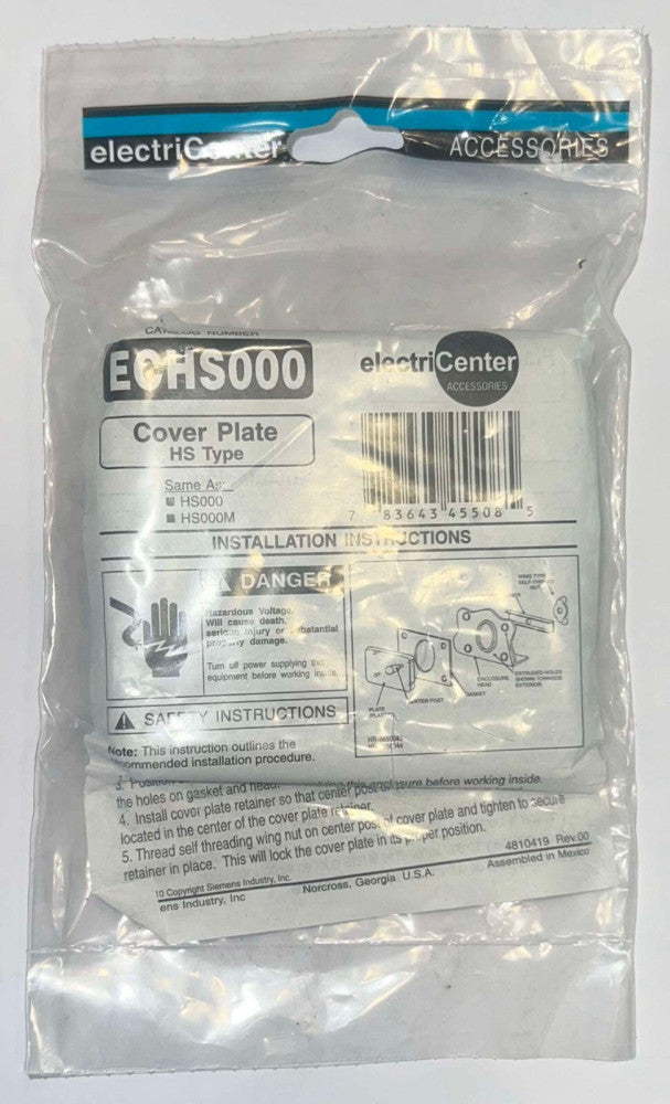 ELECTRIC CENTER ECHS000 Cover Plate HS Type