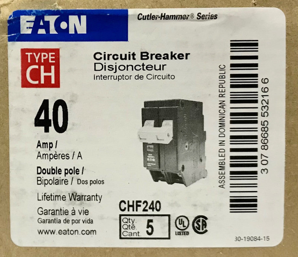 EATON CUTLER HAMMER CHF240 2 Pole 40 AMP Type CH Circuit Breaker CH240