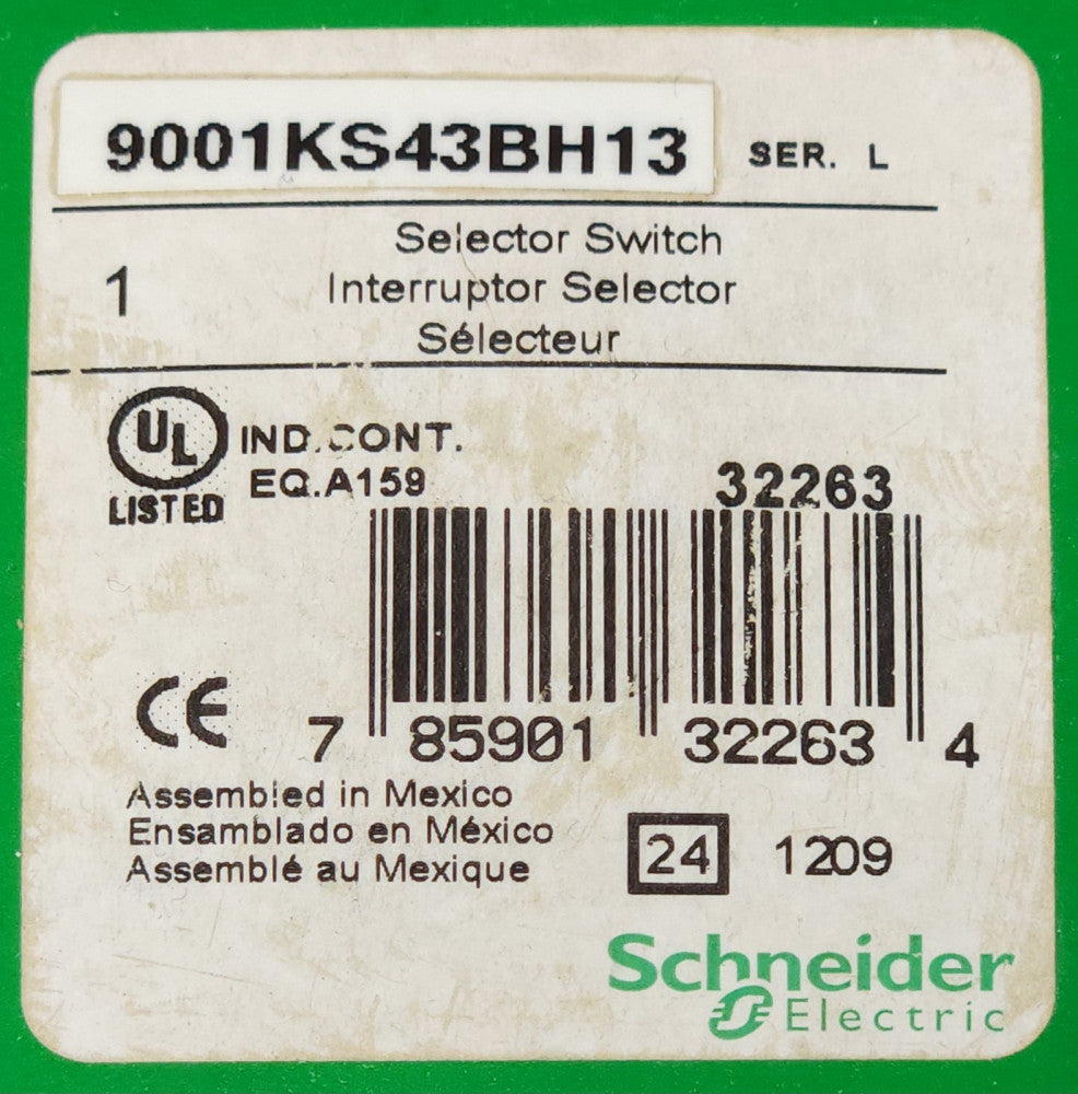SCHNEIDER ELECTRIC 9001KS43BH13 Black Knob 3 Position Maintained Selector Switch