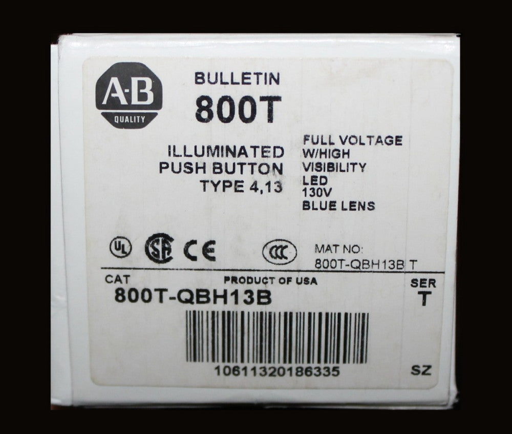 ALLEN BRADLEY 800T QBH13B 130V Blue Lens Illuminated Push Button LED