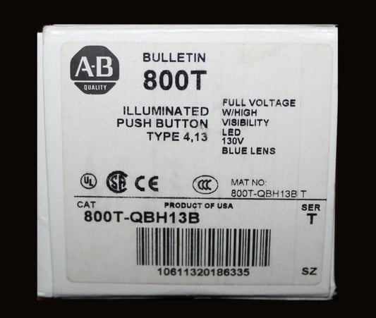 ALLEN BRADLEY 800T QBH13B 130V Blue Lens Illuminated Push Button LED