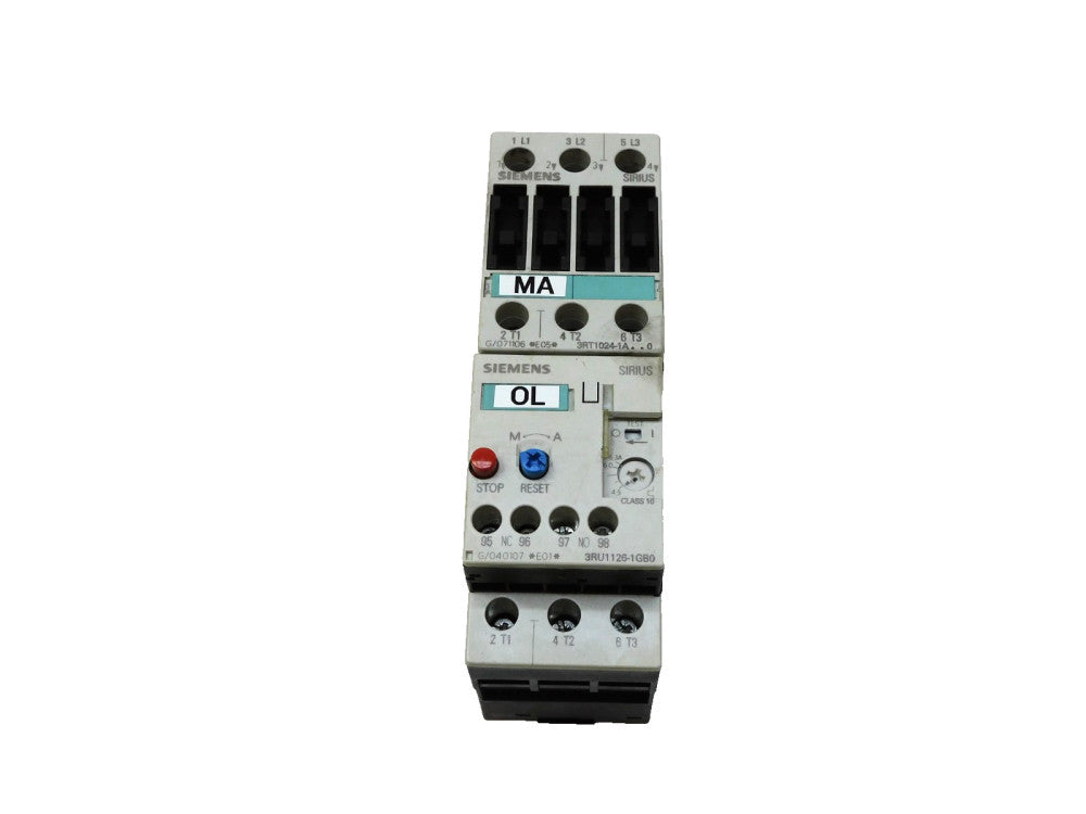 Siemens 3RT1024-1A..0 Starter 120v 60hZ 3RU1126-1GB0 4.5-6.3A