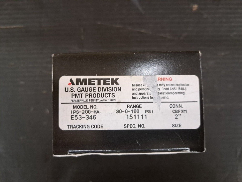New, Ametek, 151111, IPS-200-HA Pressure Gauge, 30-0-100 PSI Range, 2" CBFXM 