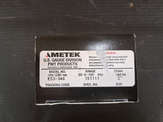 New, Ametek, 151111, IPS-200-HA Pressure Gauge, 30-0-100 PSI Range, 2" CBFXM 