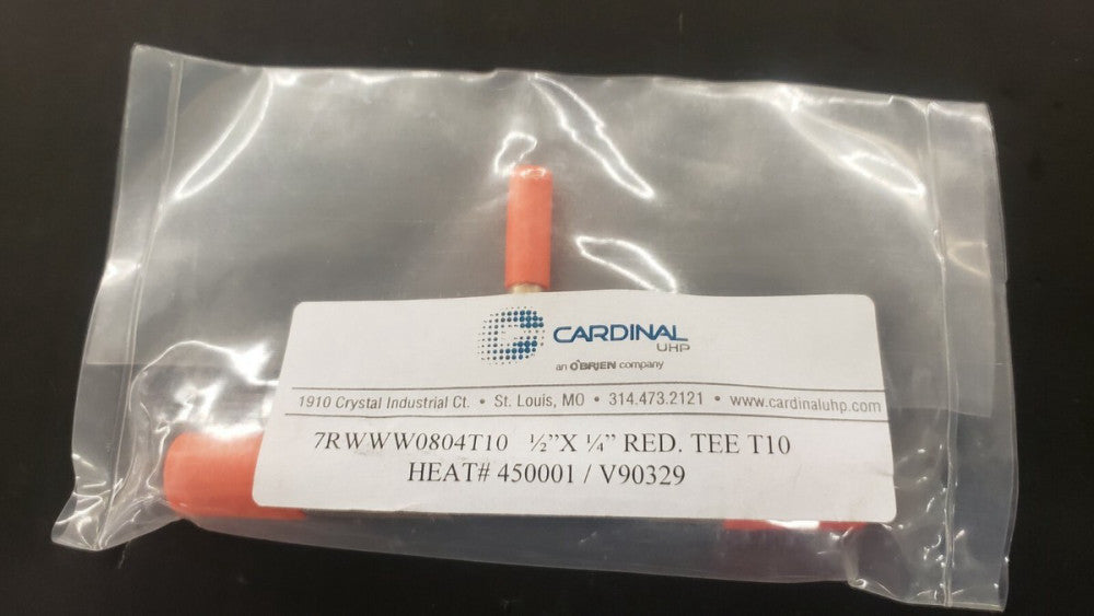 New, Cardinal, 7RWWW0804T10, Tubular Fitting, Reducing Branch Tee, 1/2"x1/4" Red