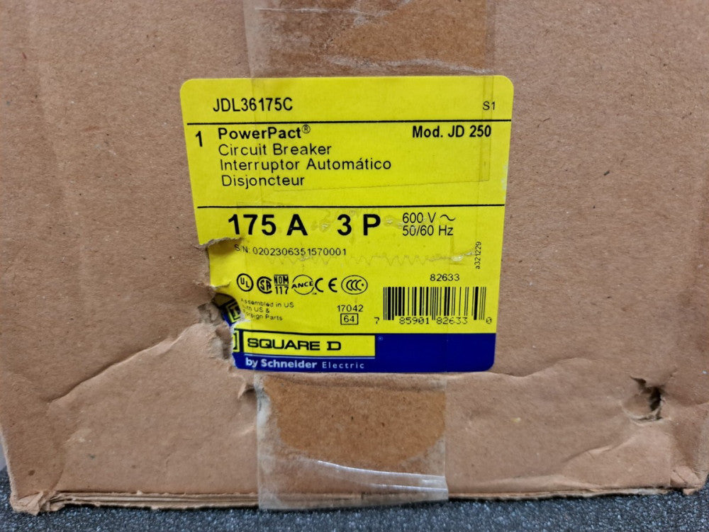New, Schneider Electric, JDL36175C, Molded Case Circuit Breaker 600V 175A
