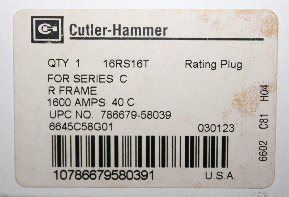 EATON CUTLER HAMMER 16RS16T R Frame Type RD E2R 1600 Amp Rating Plug 6645C58G01