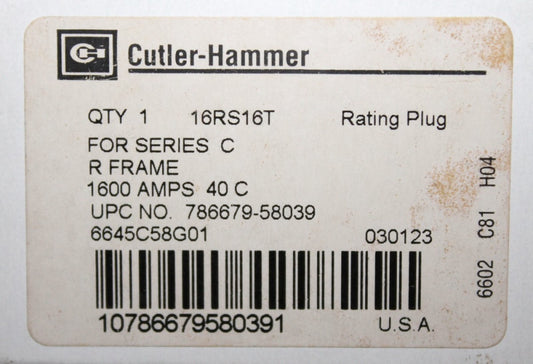 EATON CUTLER HAMMER 16RS16T R Frame Type RD E2R 1600 Amp Rating Plug 6645C58G01