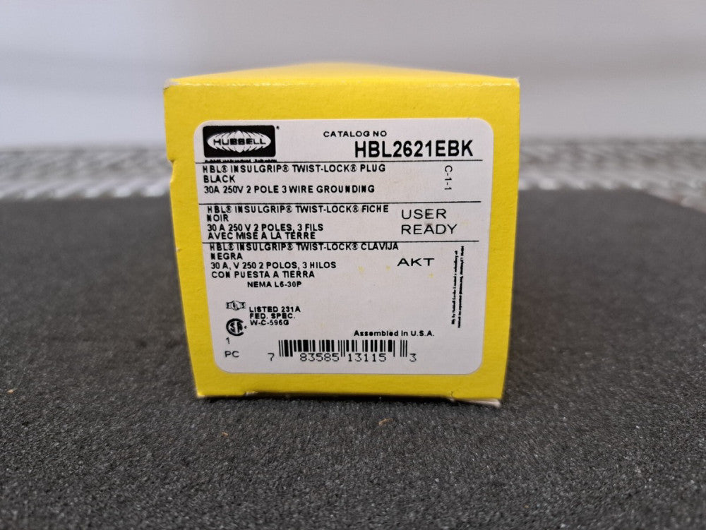 New, Hubbel, HBL2621EBK, LKG PLUG, 30A 250V, L6-30P, BLK