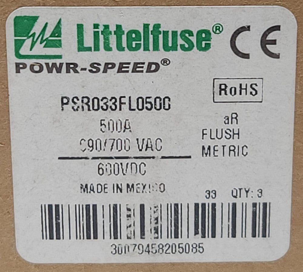 LITTELFUSE PSR033FL0500 POWR SPEED 500 AMP 700 VAC 600 VDC 150KA-200KA 690 VAC