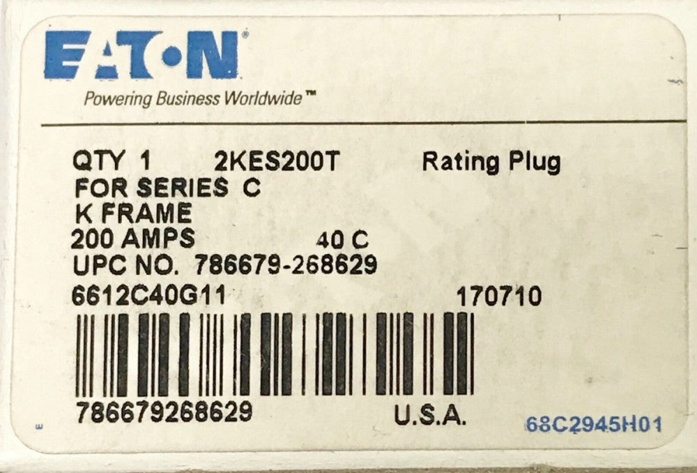 EATON CUTLER HAMMER  2KES200T  K Frame Type KD KHD Circuit Breaker Rating Plug