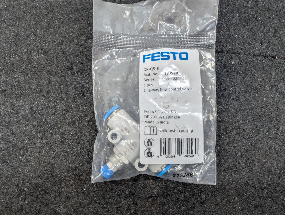 New, Festo, GR-QS-8, ONE-WAY FLOW CONTROL VALVE