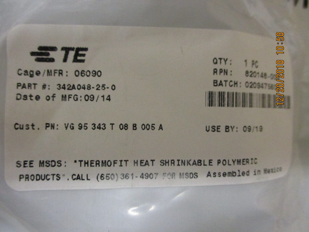 342A048-25-0 AMP/TYCO BOOT MOLDED ELAST FLUID RESISTANT BRAND NEW!