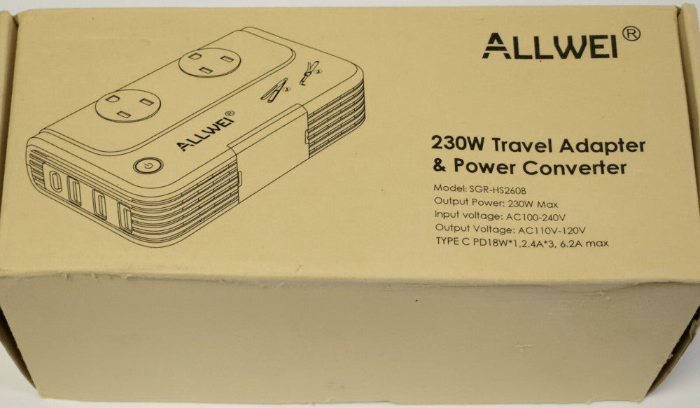ALLWEI Model SGR HS260B 230 Watt Travel Adapter & Power Converter 100-240 VAC