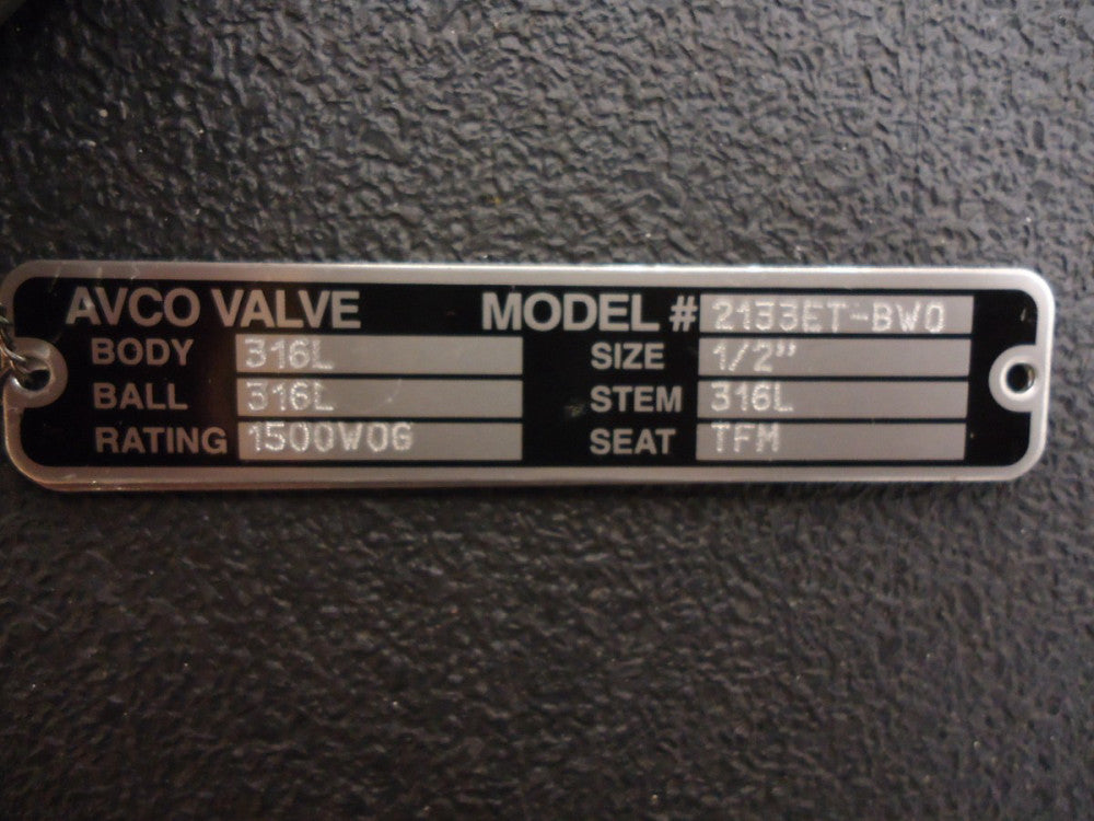 New, Avco Valve, 2133ET-BW0 -1500WOG, 1/4-1/2" 316L 