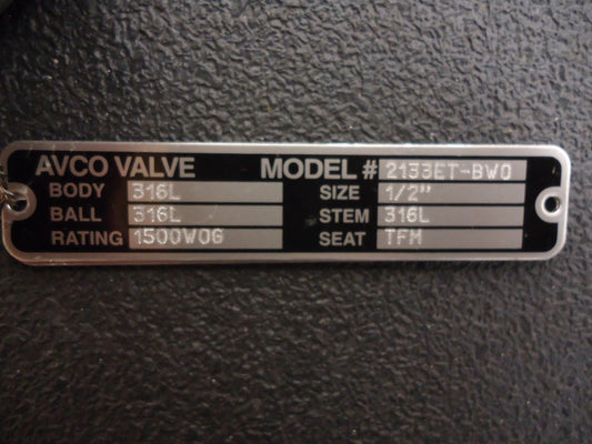 New, Avco Valve, 2133ET-BW0 -1500WOG, 1/4-1/2" 316L 
