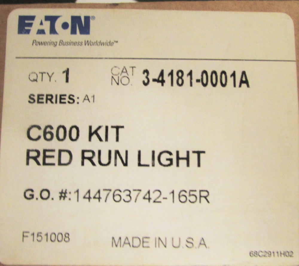 EATON CUTLER HAMMER 3 4181 0001A C600 KIT Red Run Light M22 Style Cover Control 