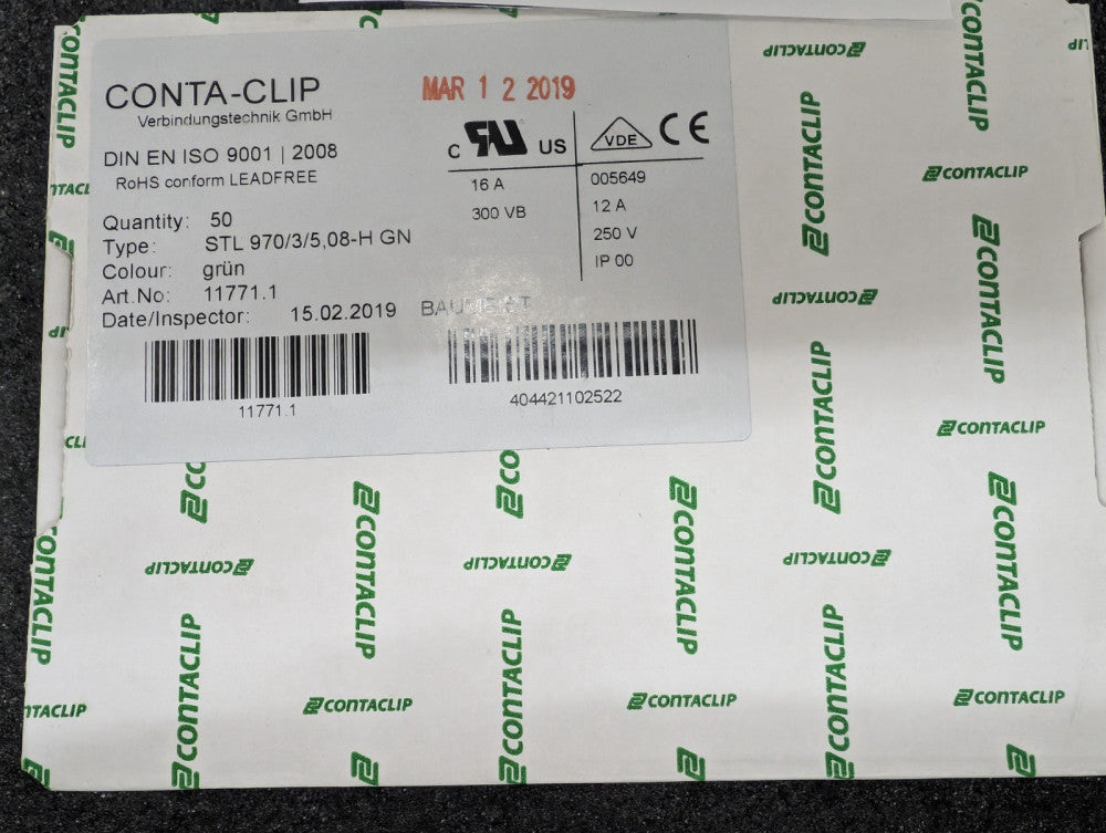 New, Conta-Clip, 11771.1, TERM BLOCK HDR 6POS 5.08MM - Lot of 50pcs