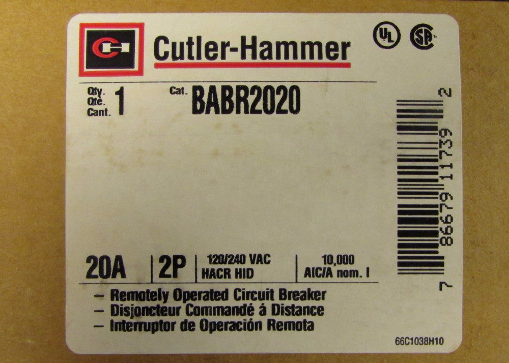 CUTLER HAMMER BA BAB Remotely Operated Circuit Breaker 2 Pole 20 Amp BABR2020
