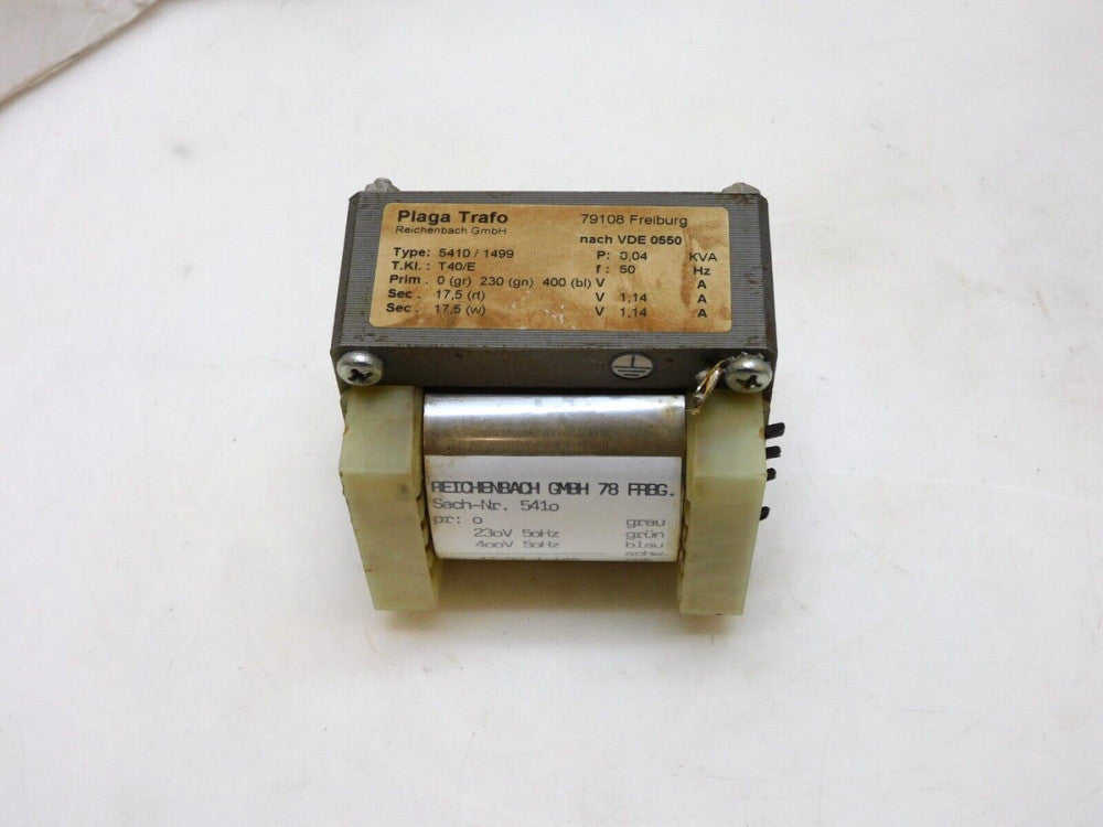 PLAGA TRAFO 5410/1499 TRANSFORMER T40E 79108 PRI 230/400VH 0,04KVA 50Hz 1,14A