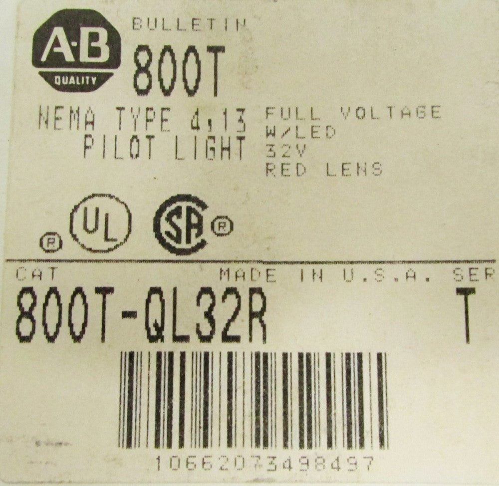 ALLEN BRADLEY 800T QL32R 32 V Red Lens Indicating Pilot Light 