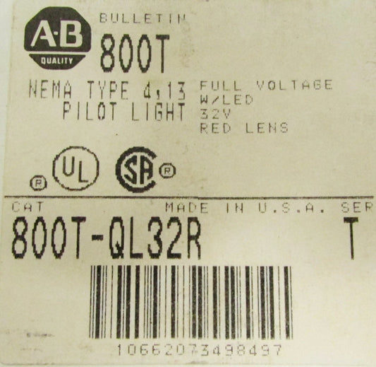 ALLEN BRADLEY 800T QL32R 32 V Red Lens Indicating Pilot Light 