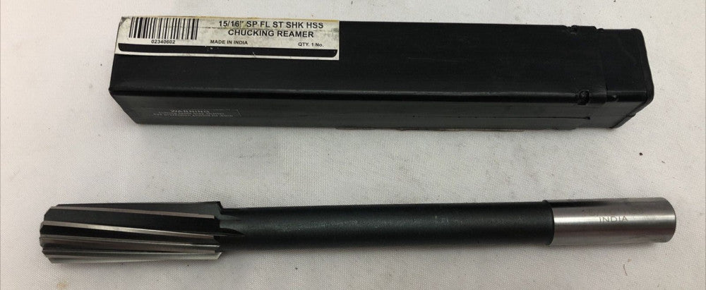 Chucking Reamer: 15/16″ Dia, 10″ OAL, 2-5/8″ Flute Length, High Speed Steel