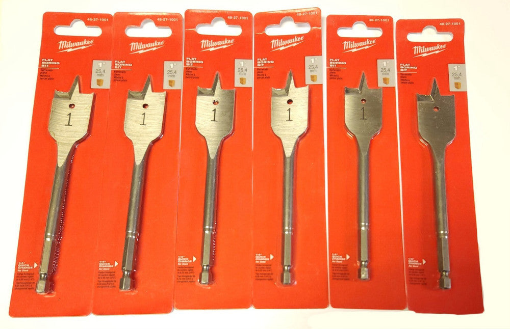 BOX OF 6 MILWAUKEE 48 27 1001 Flat Boring Wood Bit 1" x 6"