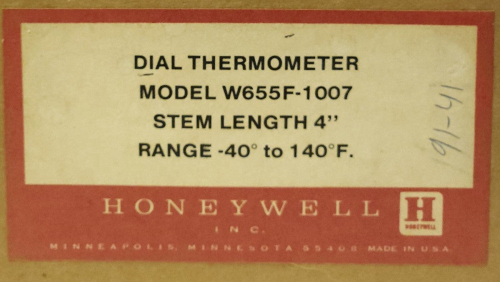 HONEYWELL W655F 1007 DIAL Thermometer 4" Stem Range -40° to 140°F