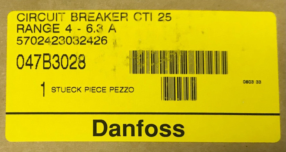 DANFOSS 047B3028 4-6.3 AMP CTI 25 5702423032426 Circuit Breaker Manual Motor 