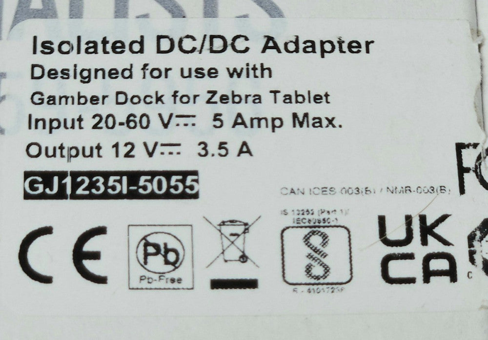 LIND GJ1235I 5055 ISOLATED DC/DC POWER Adapter for Zebra Tablet Gamber Dock Inpu