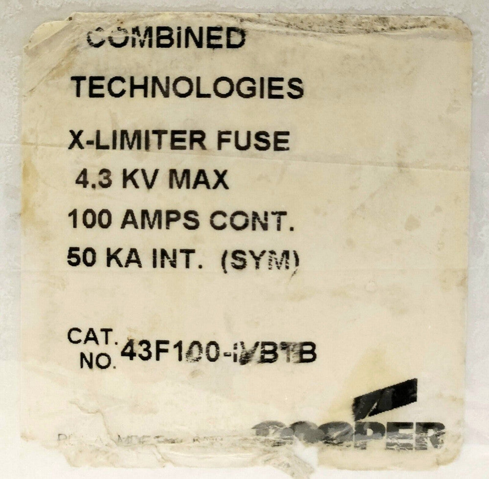 COOPER POWER 43F100 IVBTB 100 AMP 4.3 KV X Limiter Fuse 50 Ka Combined