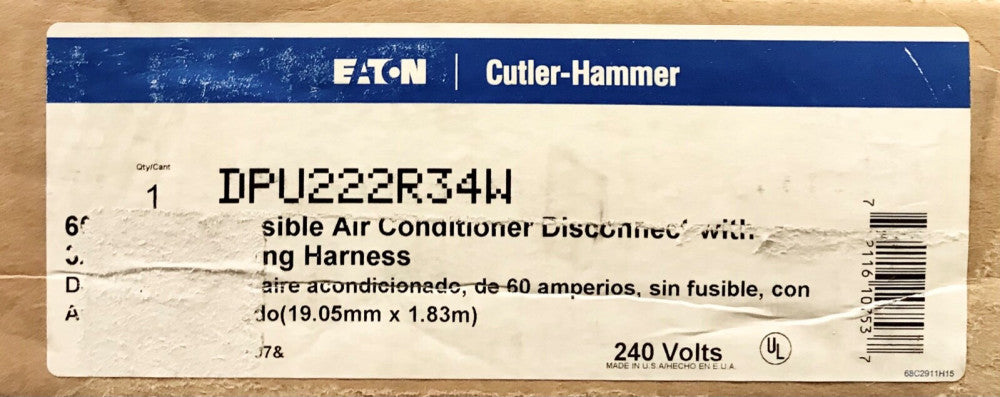 EATON CUTLER HAMMER DPU222R34W 2 Pole 60 AMP 120/240 VAC AIR Conditioning 