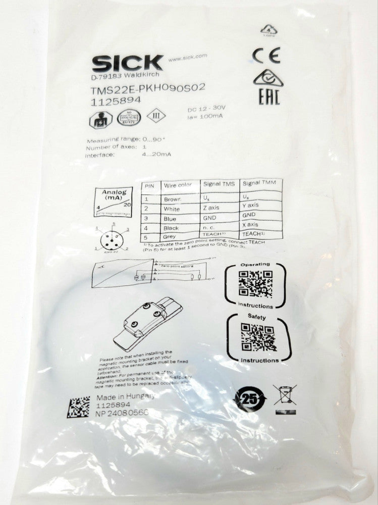 SICK TMS22E PKH090S02 Inclination Angle TILT Sensor 1125894 12-30VDC 100mA 0-90°