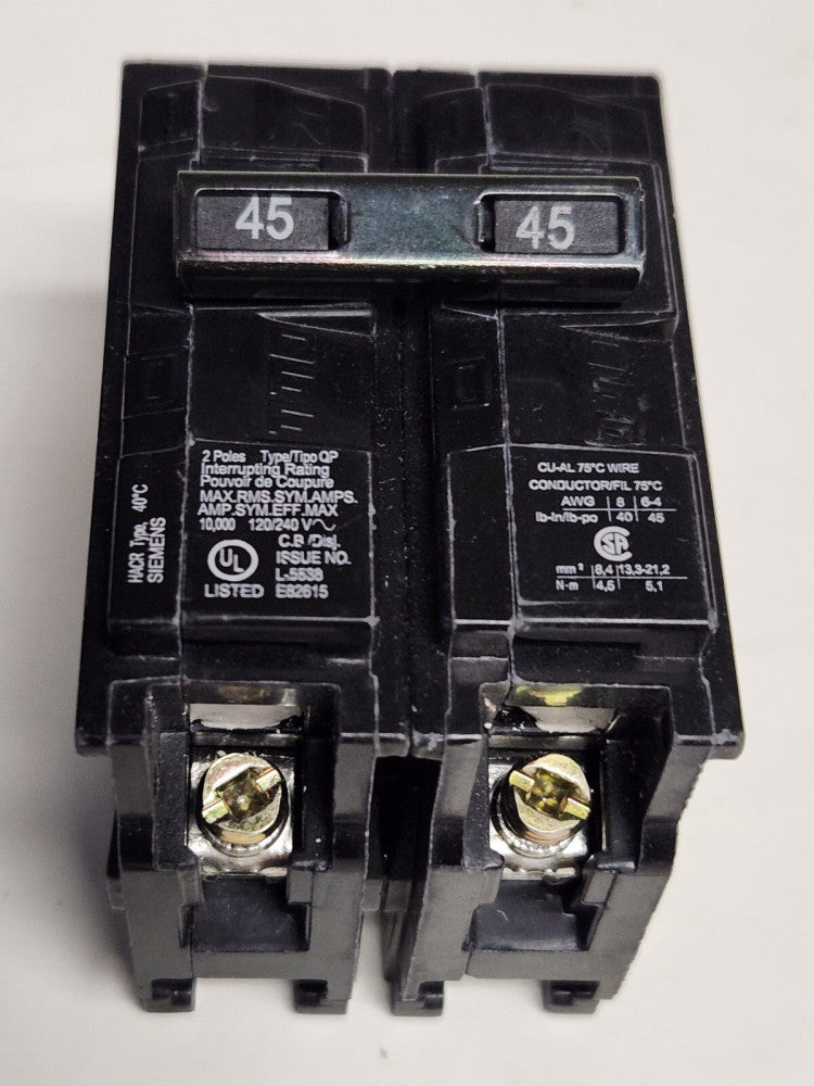 SIEMENS Q245 2 Pole 45 AMP Type QP Plug IN Circuit Breaker 120 240 VAC