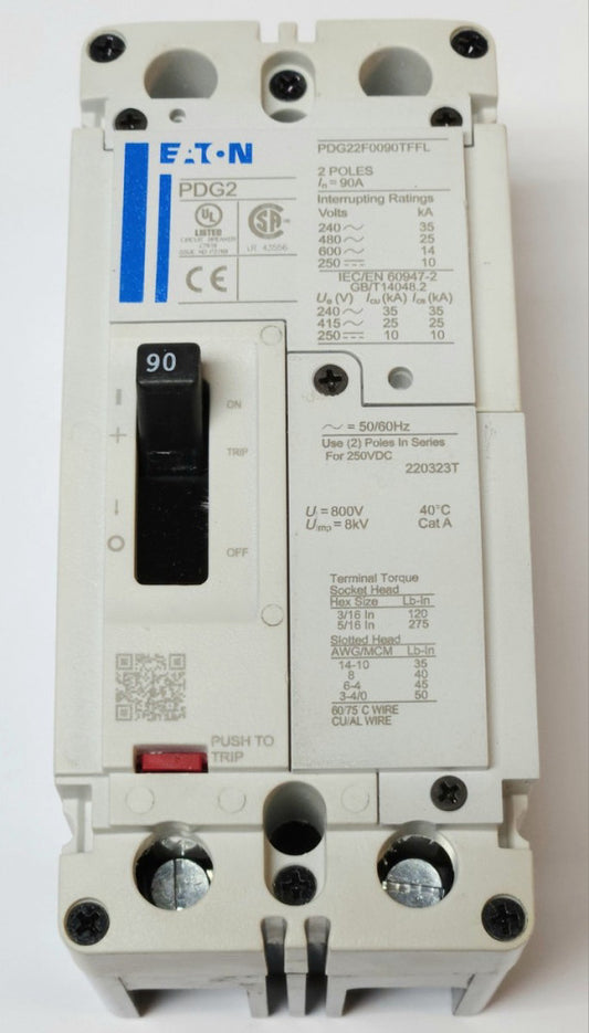 EATON PDG22F0090TFFL 2 Pole 90 AMP Type PDG2 Power Defense Circuit Breaker